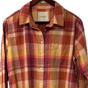 Lucky Brand Button Down Shirt. Plaid. Pink, Peach, Yellow.